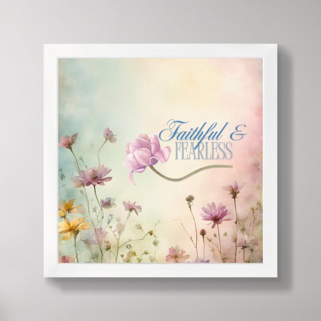 Faith & Fearless Typography Design Throw Pillow Framed Art (Framed Front)