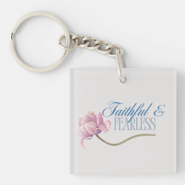 Faith & Fearless Typography Design Throw Pillow Keychain (Front)