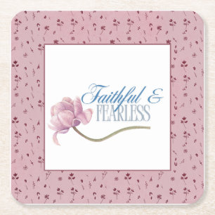 Faith & Fearless Typography Design Throw Pillow Square Paper Coaster