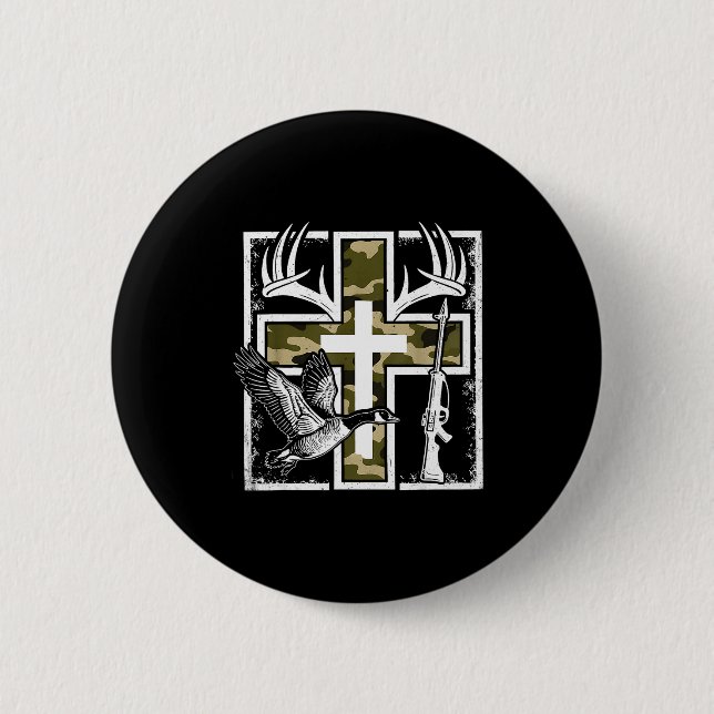 Faith Fishing Hunting Camo Cross Duck Deer Christi Button (Front)