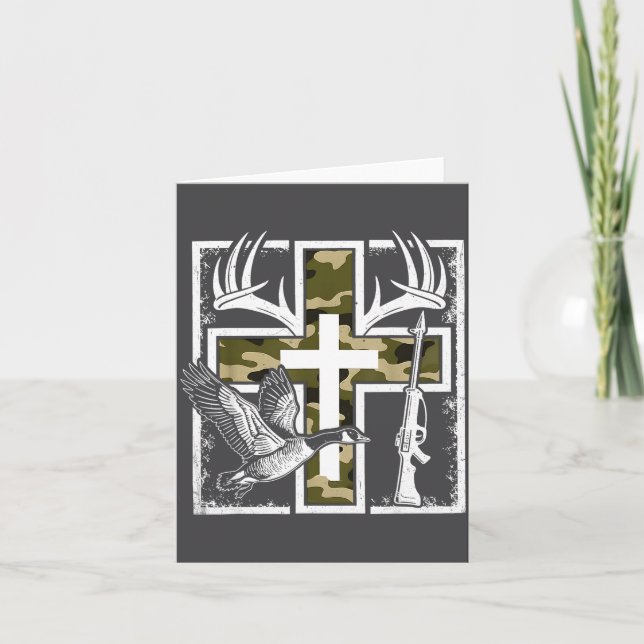 Faith Fishing Hunting Camo Cross Duck Deer Christi Card (Front)