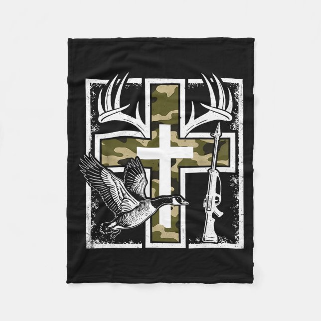 Faith Fishing Hunting Camo Cross Duck Deer Christi Fleece Blanket (Front)
