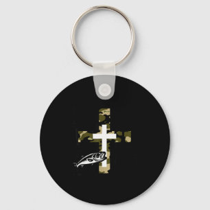 Faith Fishing Hunting Camo Cross With Hook B Chris Keychain