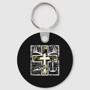 Faith Fishing Hunting Camo Cross With Hook B Chris Keychain
