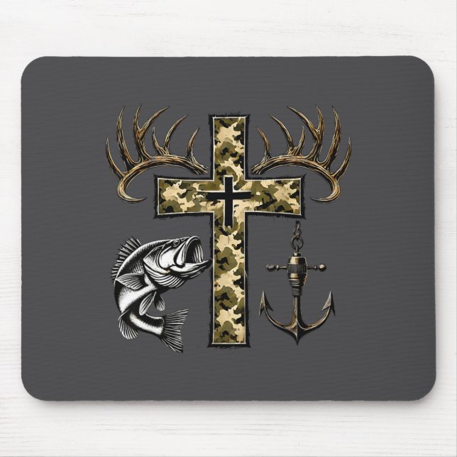 Faith Fishing Hunting Camo Cross With Hook B Chris Mouse Pad (Front)