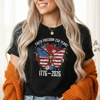 Faith Freedom 250 Years Patriotic Butterfly USA Tri-Blend Shirt