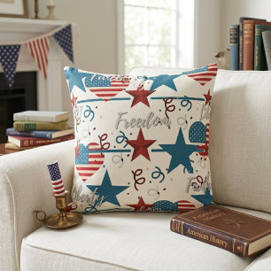 Faith, Freedom and Liberty Retro Patriotic Throw Pillow