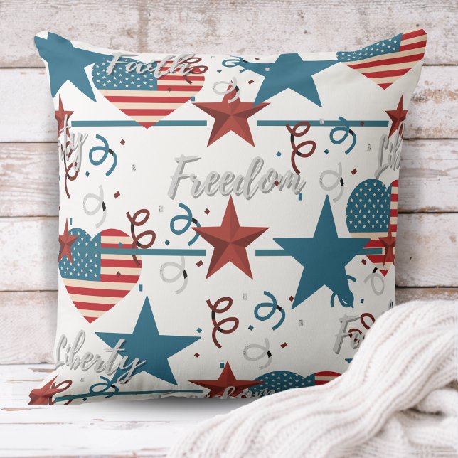 Faith, Freedom and Liberty Retro Patriotic Throw Pillow (Faith, Freedom and Liberty Retro Patriotic Throw Pillow)