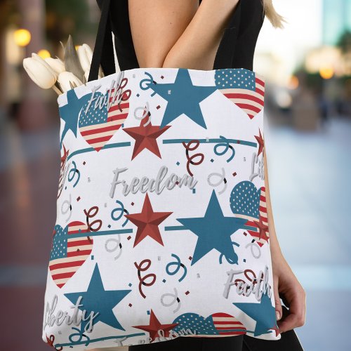 Faith Freedom and Liberty Retro Patriotic Tote Bag