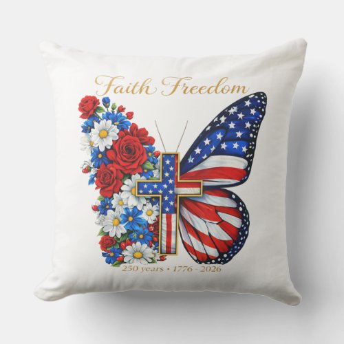 Faith Freedom Butterfly 250th Anniversary Outdoor Pillow