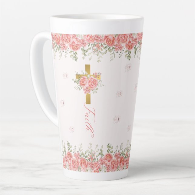 Faith Gift Floral Cross Latte Mug (Left Angle)
