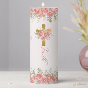 Faith Gift Floral Cross Pillar Candle