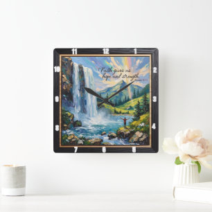 Faith gives us hope and strength. Romans 15:13 Square Wall Clock