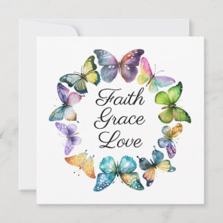 Faith, Grace, and Love With Butterflies Card