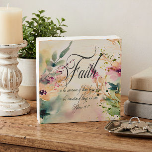 Faith Hebrews 11:1 Bible Verse Floral Tabletop Wooden Box Sign