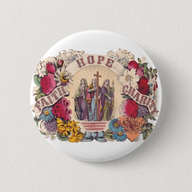 Faith, Hope and Charity Theological virtues Button (Front)