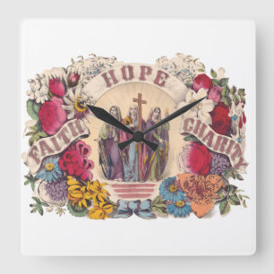Faith, Hope and Charity Theological virtues Square Wall Clock