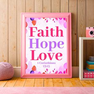 Faith hope and love Boho Christian Teen Girl Art Poster