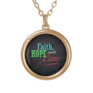 Faith Hope and Love Chalkboard Christmas Christian Gold Plated Necklace