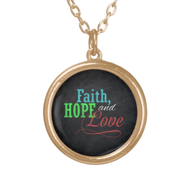 Faith Hope and Love Chalkboard Christmas Christian Gold Plated Necklace (Front)
