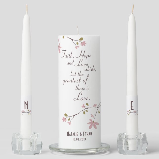 Faith Hope and Love Christian Wedding Unity Candle Set (Front)
