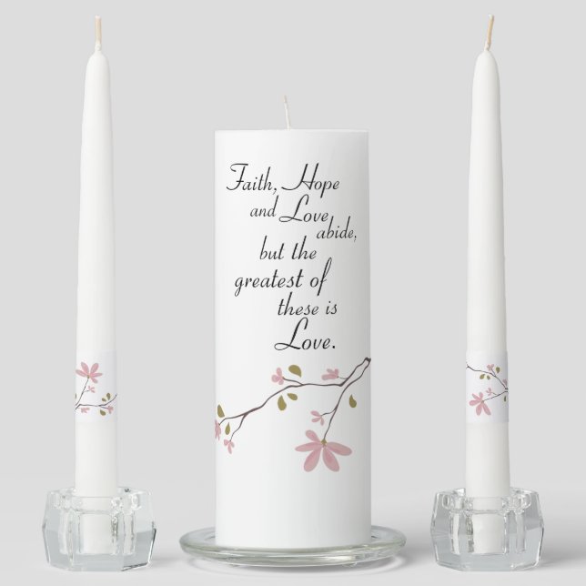 Faith Hope and Love Christian Wedding Unity Candle Set (Front)