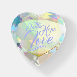 Faith Hope and Love Diamond Heart Periwinkle Paperweight
