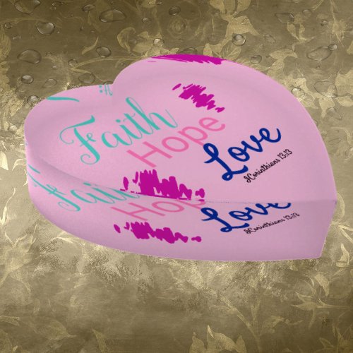 Faith Hope and Love Glass Heart Paperweight 