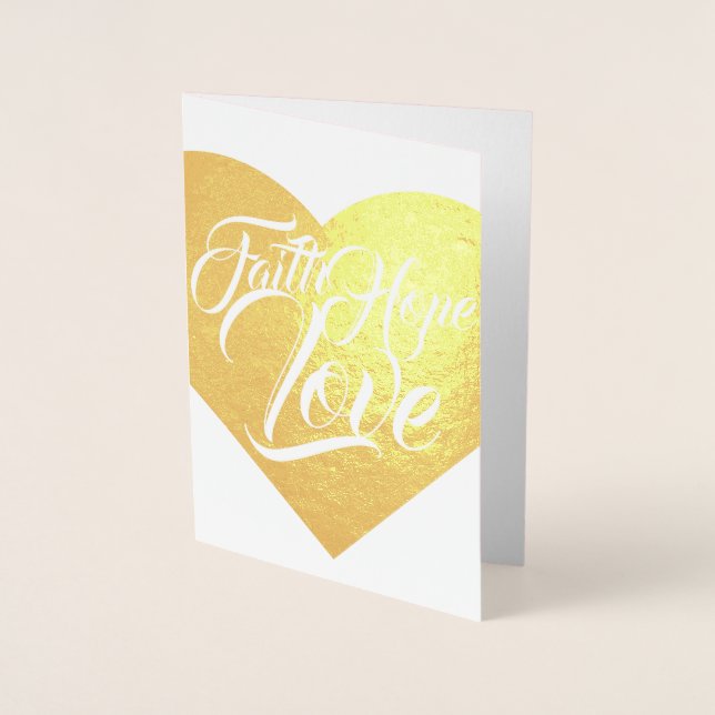 Faith Hope and Love Heart Customizable Foil Card (Front)