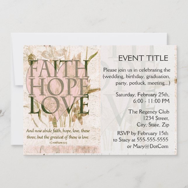 Faith, Hope and Love Invitation (Front)