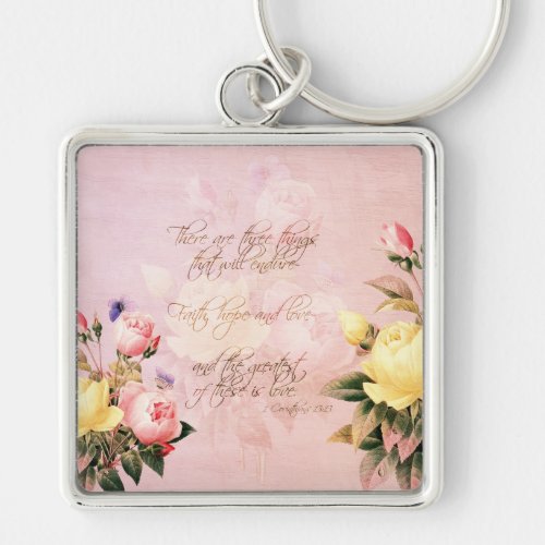 Faith Hope and Love Roses Keychain