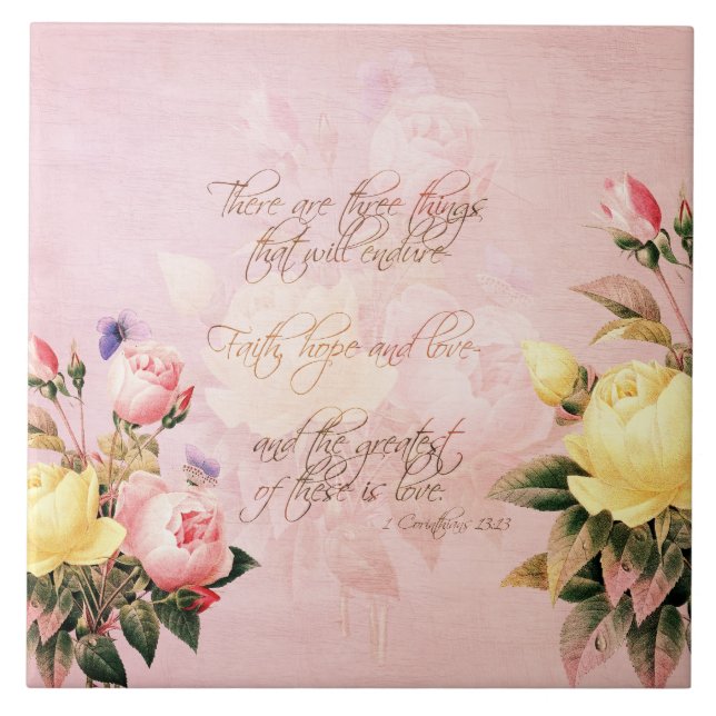 Faith Hope and Love Roses Tile (Front)