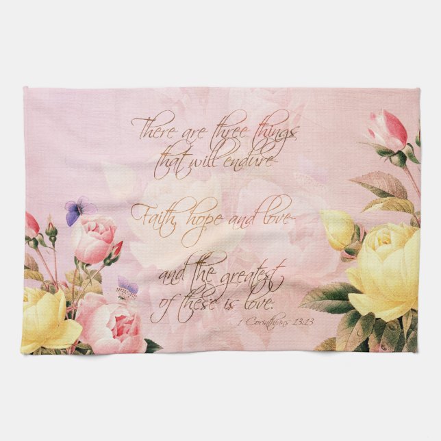Faith Hope and Love Roses Towel (Horizontal)