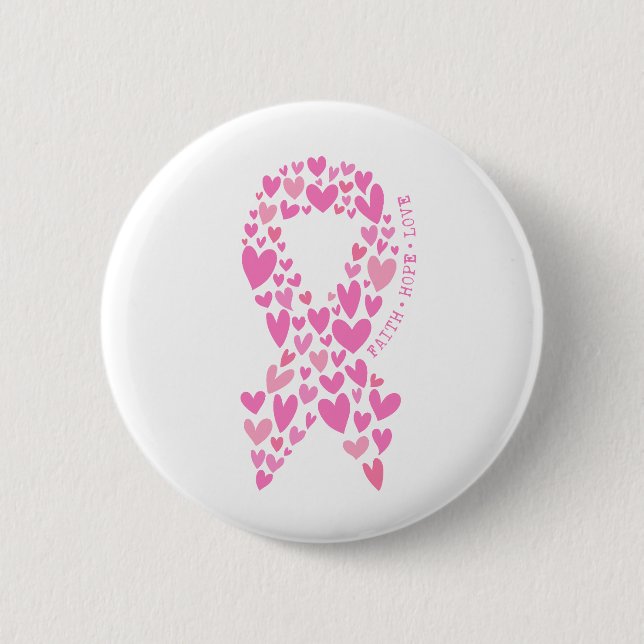 Faith Hope Breast Cancer Pink Ribbon Awareness Button (Front)