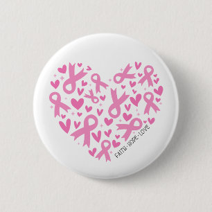 Faith Hope Breast Cancer Pink Ribbon Awareness Button