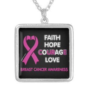 Faith Hope Courage Love...Breast Cancer Silver Plated Necklace