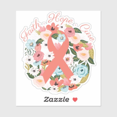 Faith Hope Cure Breast Cancer Ribbon  Florals Sticker