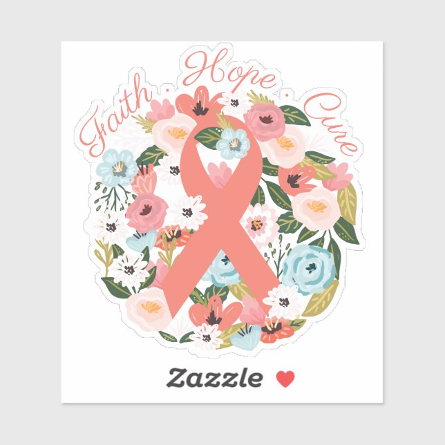 Faith Hope Cure Breast Cancer Ribbon & Florals Sticker (Sheet)