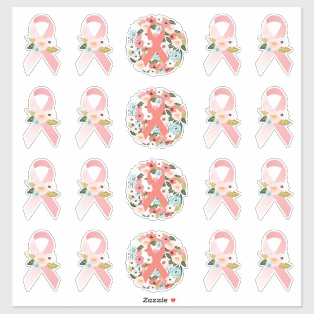 Faith Hope Cure Breast Cancer Ribbon & Florals Sticker (Sheet)