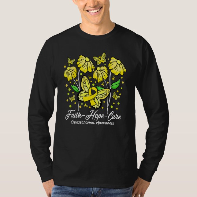 Faith Hope Cure Flower Butterfly Osteosarcoma Awar T-Shirt (Front)