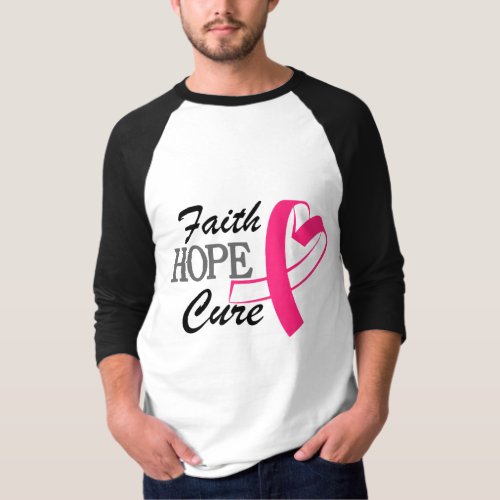 Faith Hope Cure Pink Ribbon Breast Cancer Awarenes T_Shirt