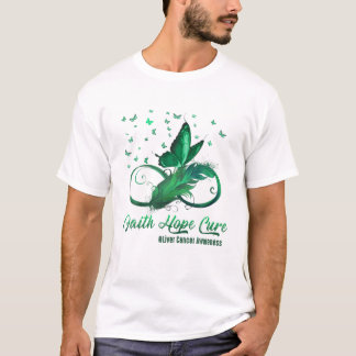 Faith Hope Feather Butterfly Liver Cancer Awarenes T-Shirt