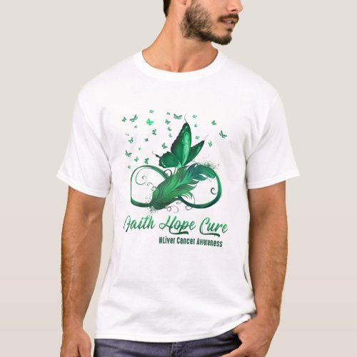 Faith Hope Feather Butterfly Liver Cancer Awarenes T_Shirt