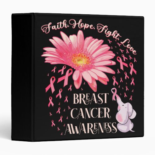 Faith Hope Fight Love Elephant Breast Cancer 3 Ring Binder