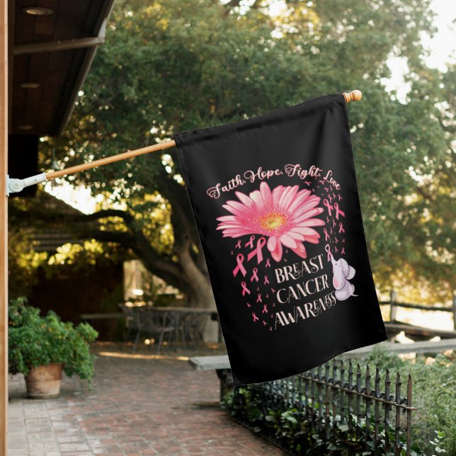 Faith Hope Fight Love Elephant Breast Cancer House Flag (In SItu)