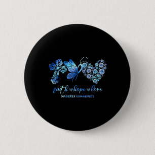 Faith Hope Fight Love Sunflower Diabetes Awareness Button