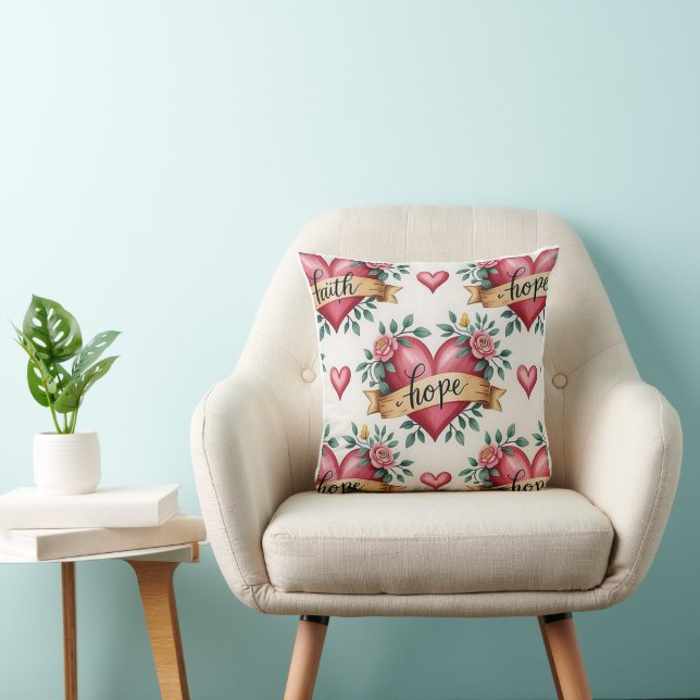 Faith Hope Heart Pattern Throw Pillow (Chair)