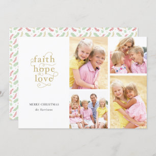 Faith Hope Love 4-Photo Collage Family Christmas Holiday Card