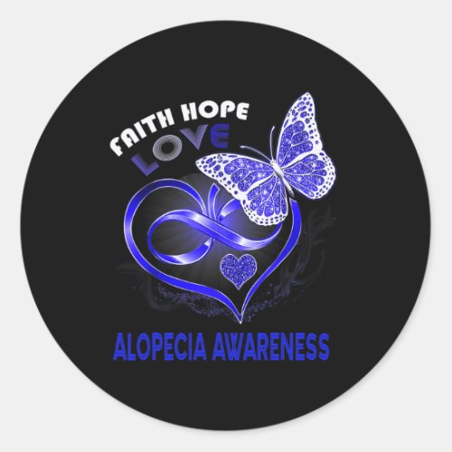 Faith Hope Love Alopecia Awareness Heart Butterfly Classic Round Sticker