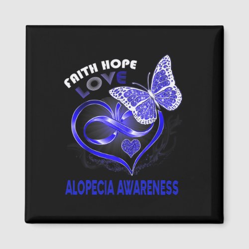 Faith Hope Love Alopecia Awareness Heart Butterfly Magnet